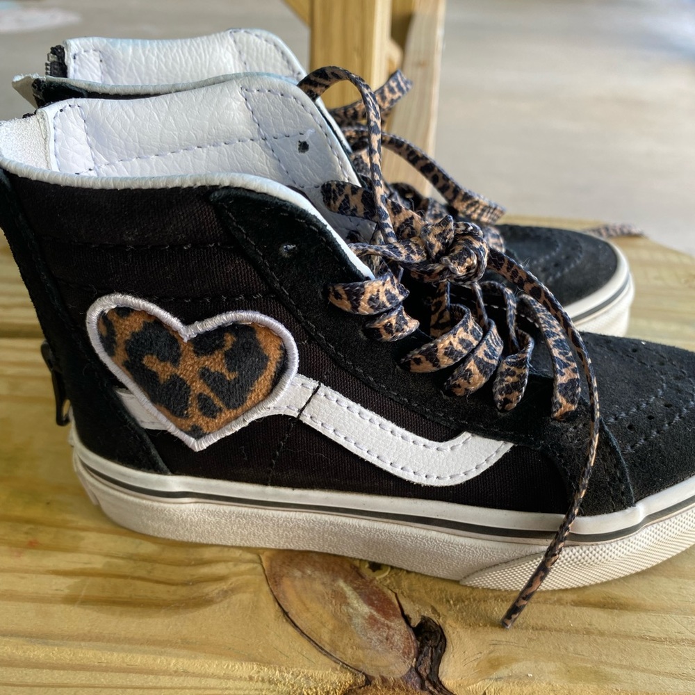 Size 11 Black and Leopard High Top Vans,, worn once
